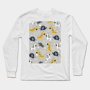 Sweet dreams little one zoo animals cute pattern grey Long Sleeve T-Shirt